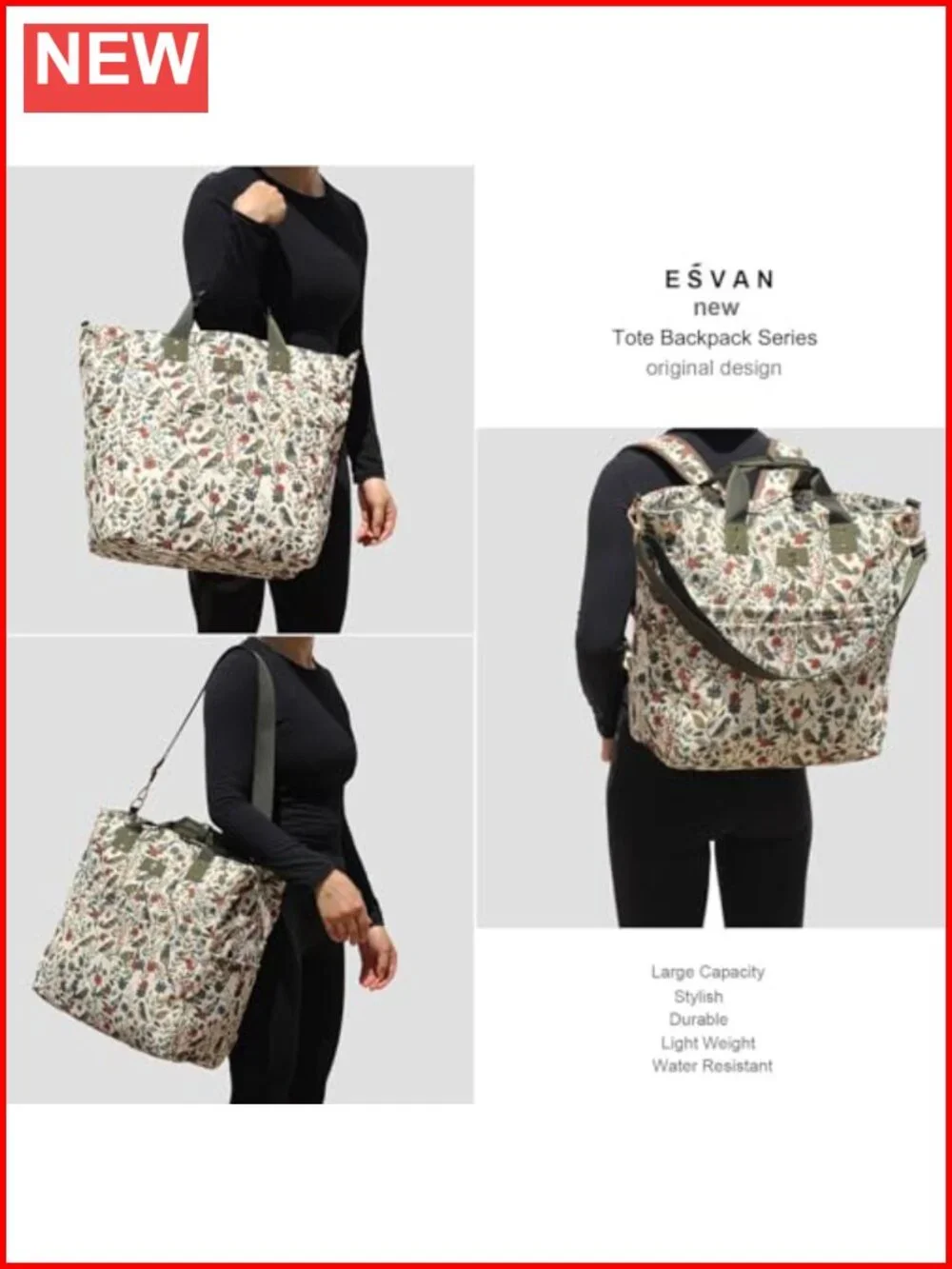 3-in-1 Convertible Diaper Bag Tote Backpack Crossbody Water-Repellent Canvas